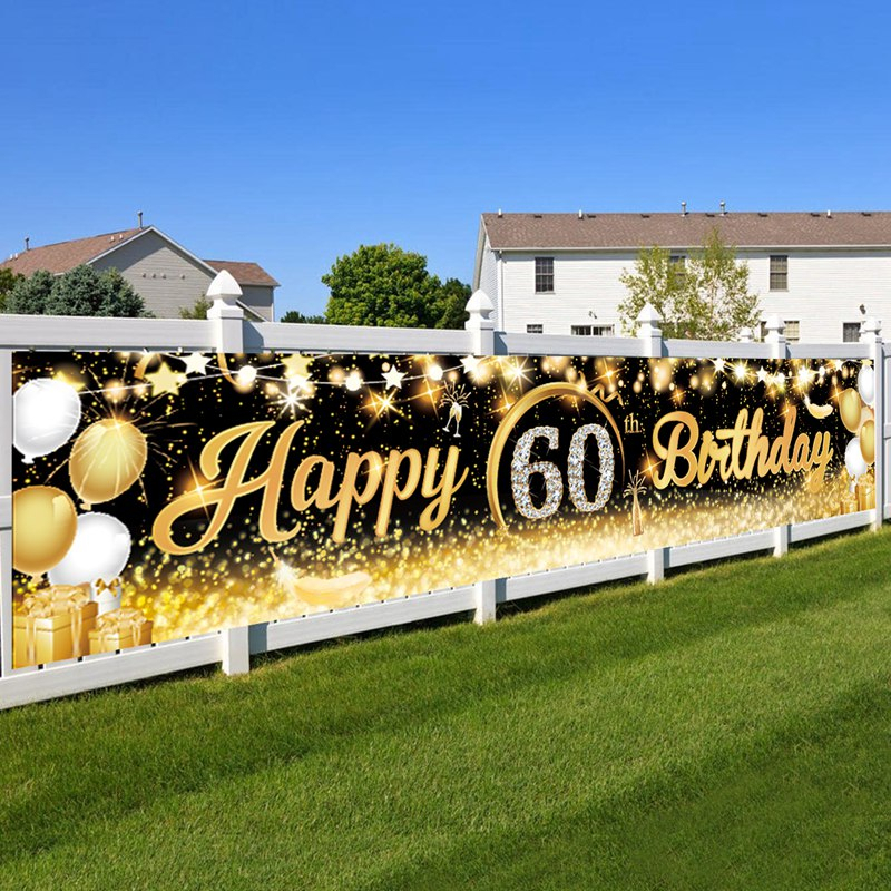 40x200cm 30/40/50/60th Happy Birthday Black Gold Backdrop Curtain Gold ...