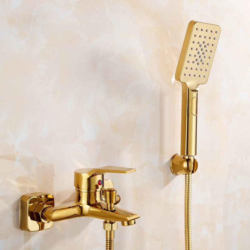 Bathroom Faucet Bathtub Shower Faucet Set Gold Polished Solid Brass ...