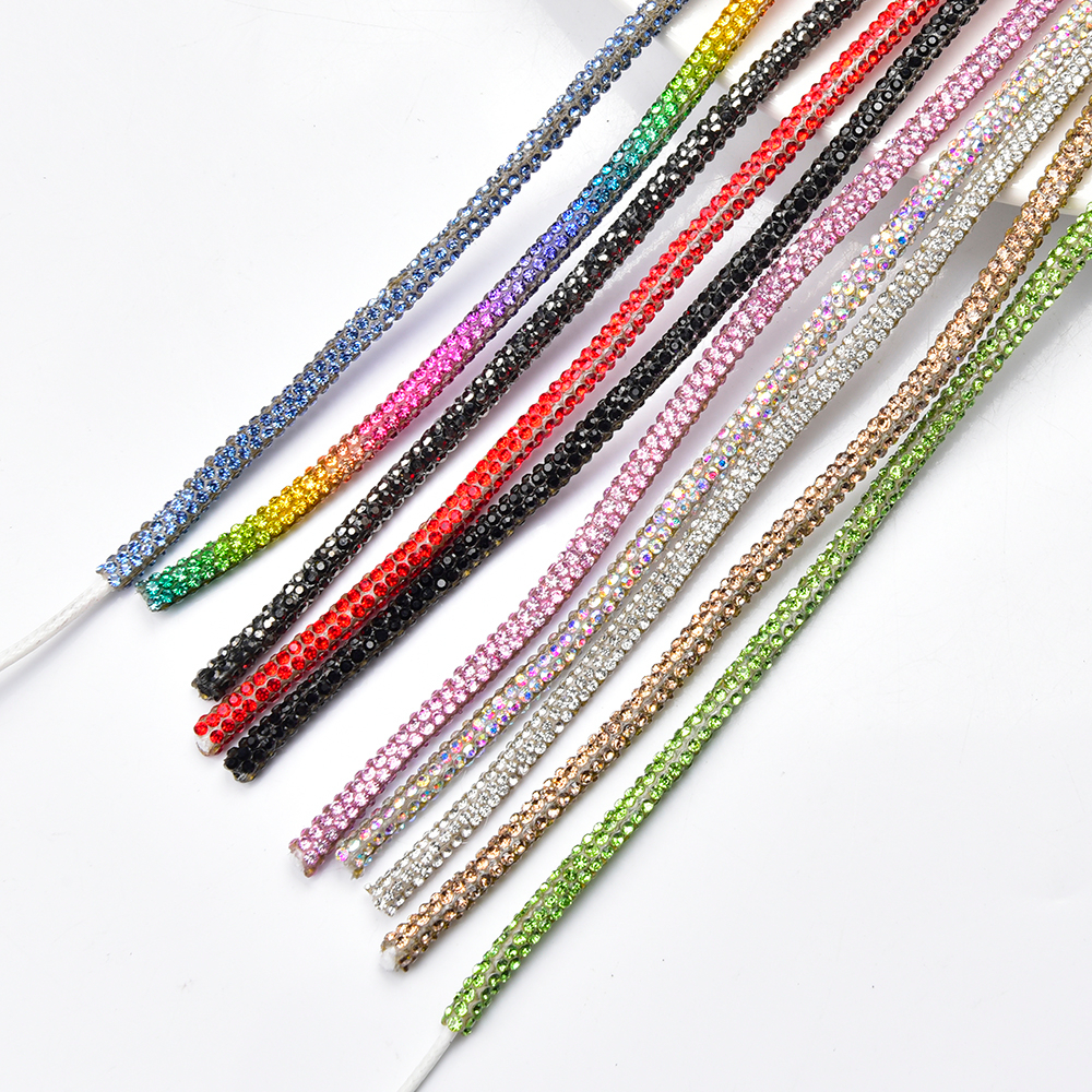 2/4Yards 4mm Glitter Glass Crystal Cord Rhinestone Rope Colorful Tube ...