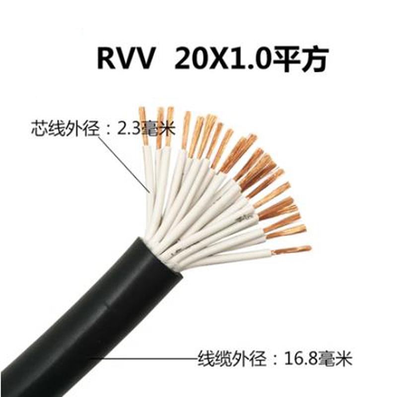 RVV 20 Cores Copper Wire Conductor Electric AVVR KVVR Cable Black Soft ...