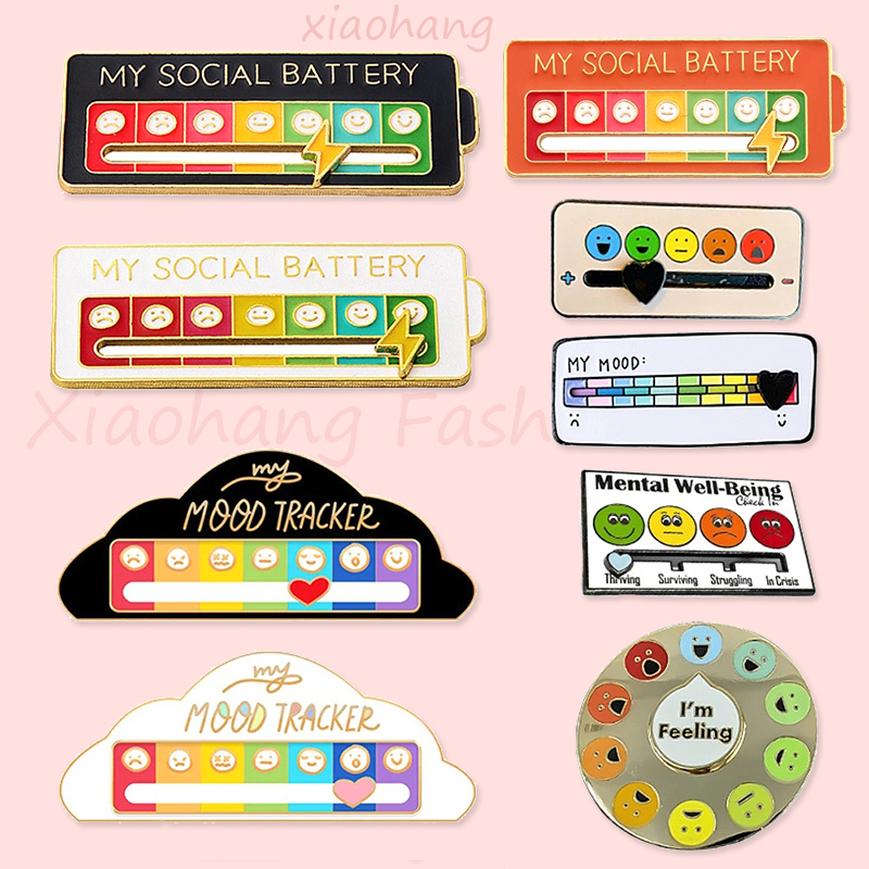 Social Battery Hard Enamel Pin Creative Emoticon Brooch Buckle Metal 7