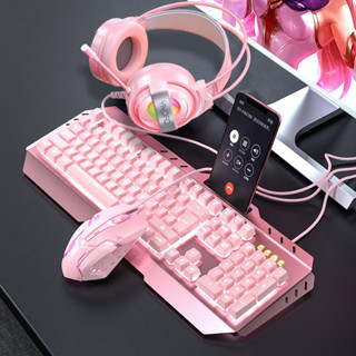 Cute Pink Gaming Keyboard And Mouse set Wired membrane external keybord ...