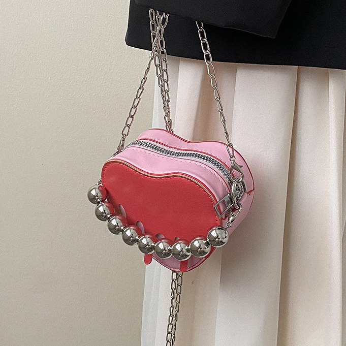 Cute Heart Shaped Hangbag For Girls Zipper Closure Heart Crossbody Bag