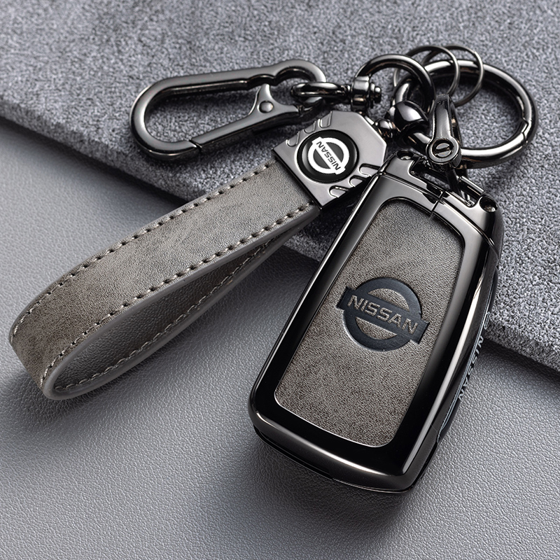metal+leather keychain car key case cover holder for Nissan Juke Xtrail ...