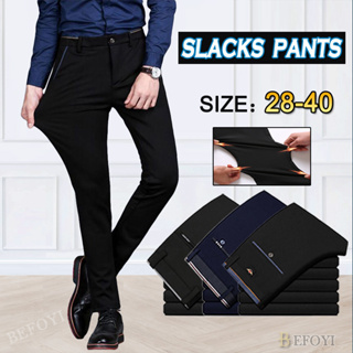 Spring Summer Suit Pants Men Stretch Business Elastic Waist Slim Ankle  Length Pant Korean Thin Trousers Male Large Size 40 42 Size: 40, Color:  Black-Long