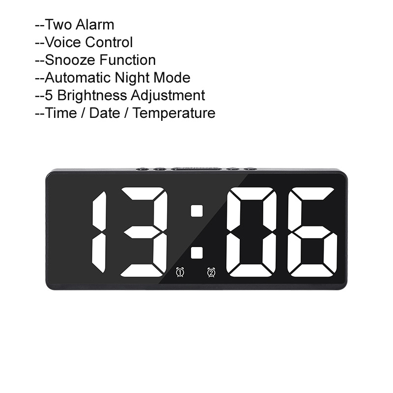 LED Digital Alarm Clock Electronic Bedside Clock Night Light Thermometer Temperature Display