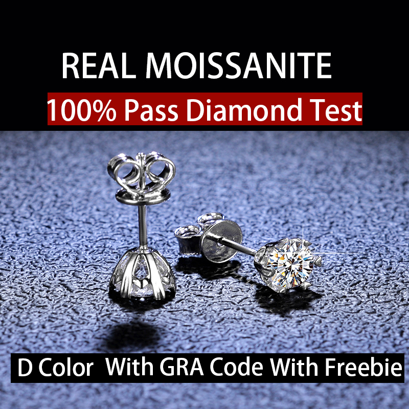 Real Moissanite 0.5ct 1ct Six-prong Round Cut White D Color Earrings In ...
