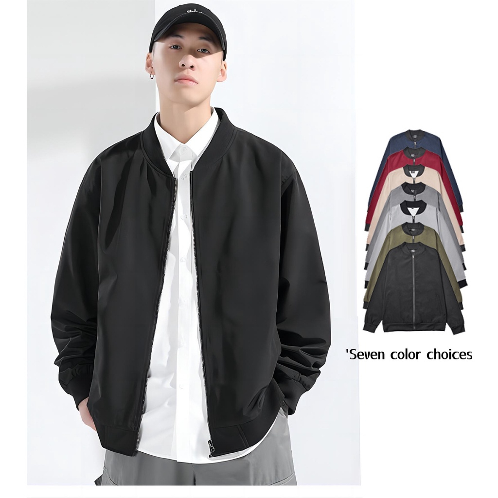 Men's Jacket with Zipper Solid Color Korean Style Casual Fashion ...