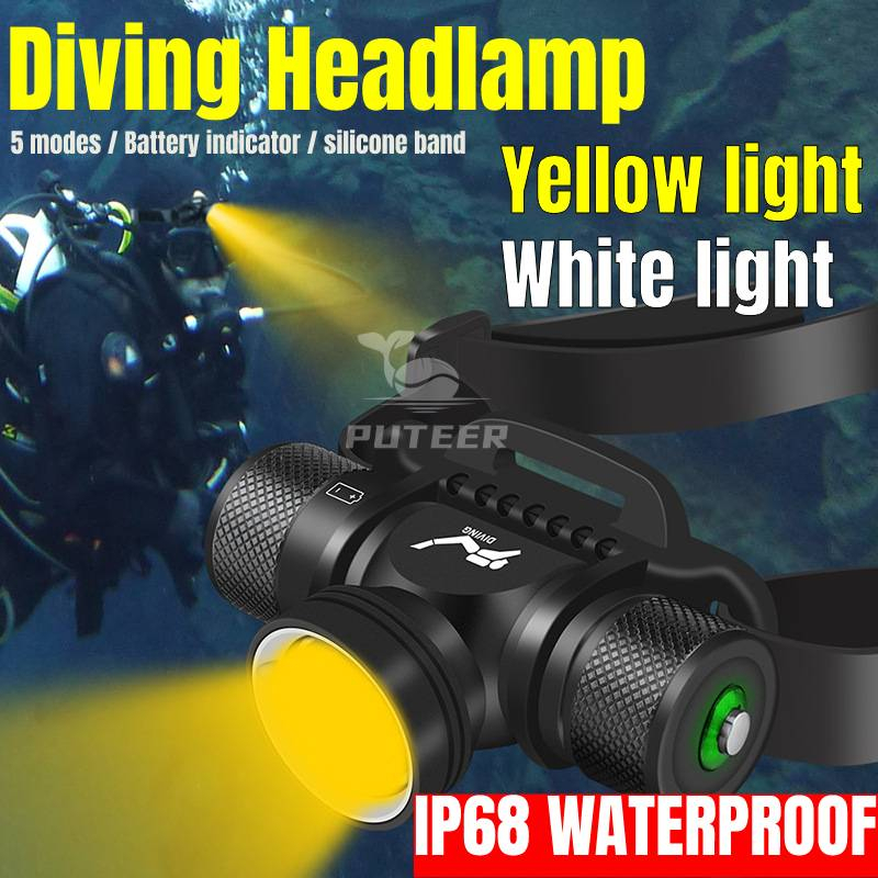 1200LM Scuba Diving Headlamp Waterproof Flashlight 5 Modes for Fishing