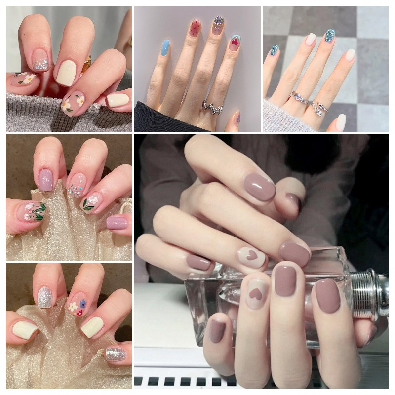 【Fake Nails With Glue】24pcs Fake Nails Short Nail Square Head Fake Nail