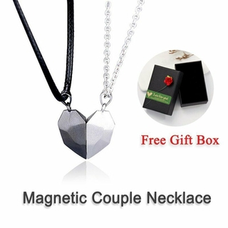 Trend 2Pcs Magnetic Stone Love Heart Couple Pendant Necklace Valentine's  Day Gift Jewelry