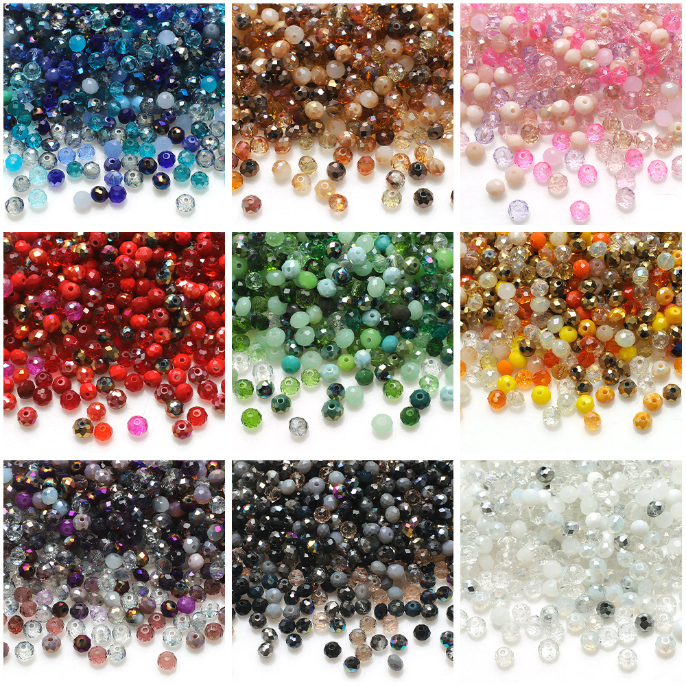 4mm 500pcs/6mm 200pcs/8mm 100pcs Mixed Rondelle Faceted Crystal Glass ...