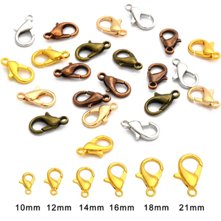 50/100Pcs 10/12/14/16/18/21mm Alloy Lobster Clasp Hooks Connector Necklace  Bracelet Chain for DIY Jewelry Making Accessories