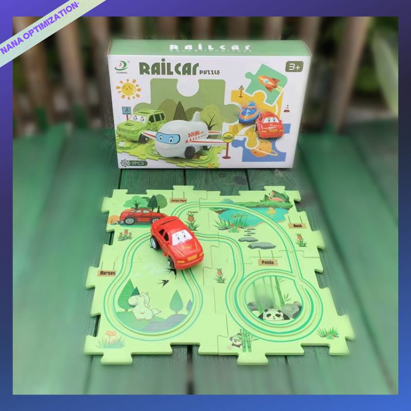 Children's puzzle rail car toy boy electric car 3-6 year old DIY ...