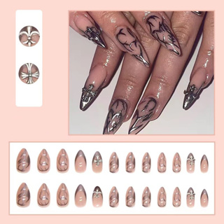 Coffin Matte Pink On Pink French Press On Nails, 24pcs/set Smile Pattern &  3D Rhinestone Fake Nail For Women And Girls