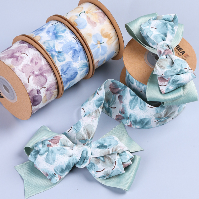 1 meter color matching small floral printing ribbon DIY bow hair ...