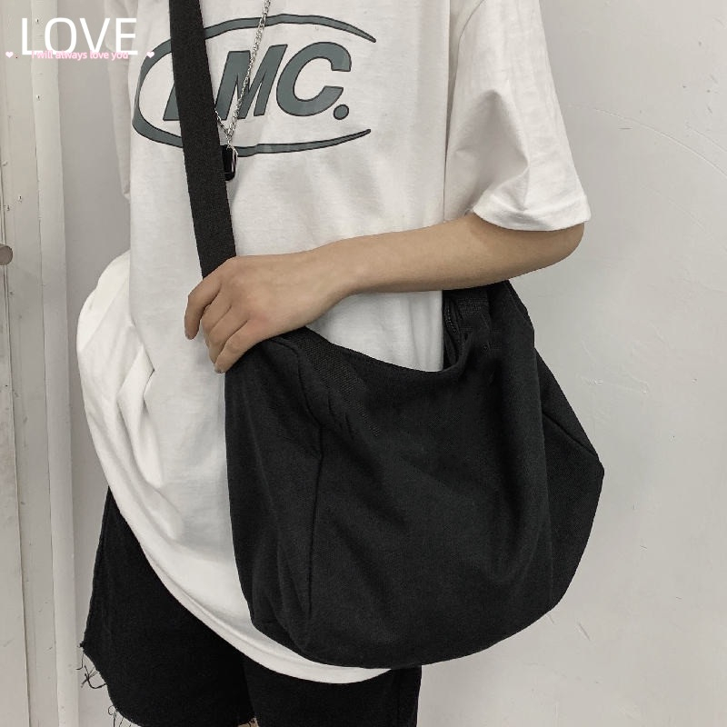 Black bag Fashion Ins Simple Japanese Student Style Canvas Big Capacity ...