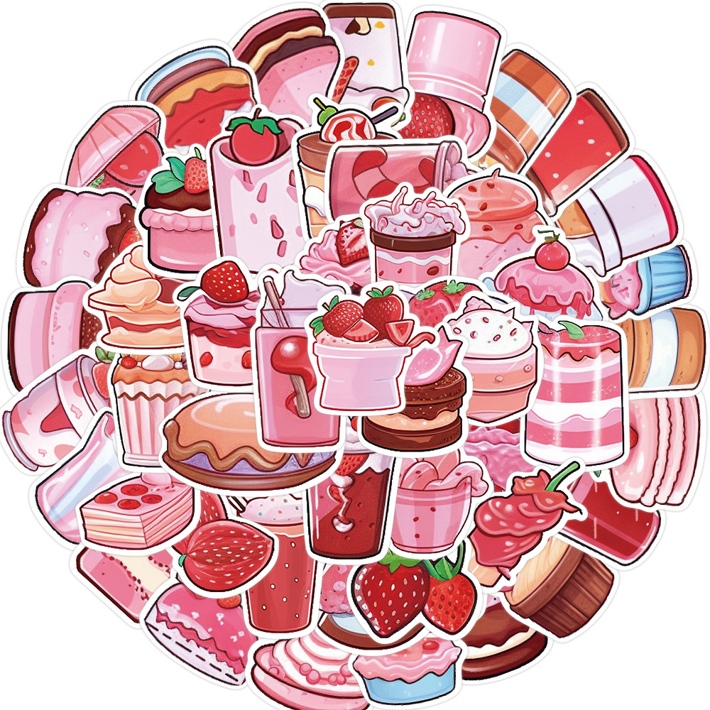 50PCS Pink Dessert Cake INS Style Graffiti Stickers For Luggage Phone ...
