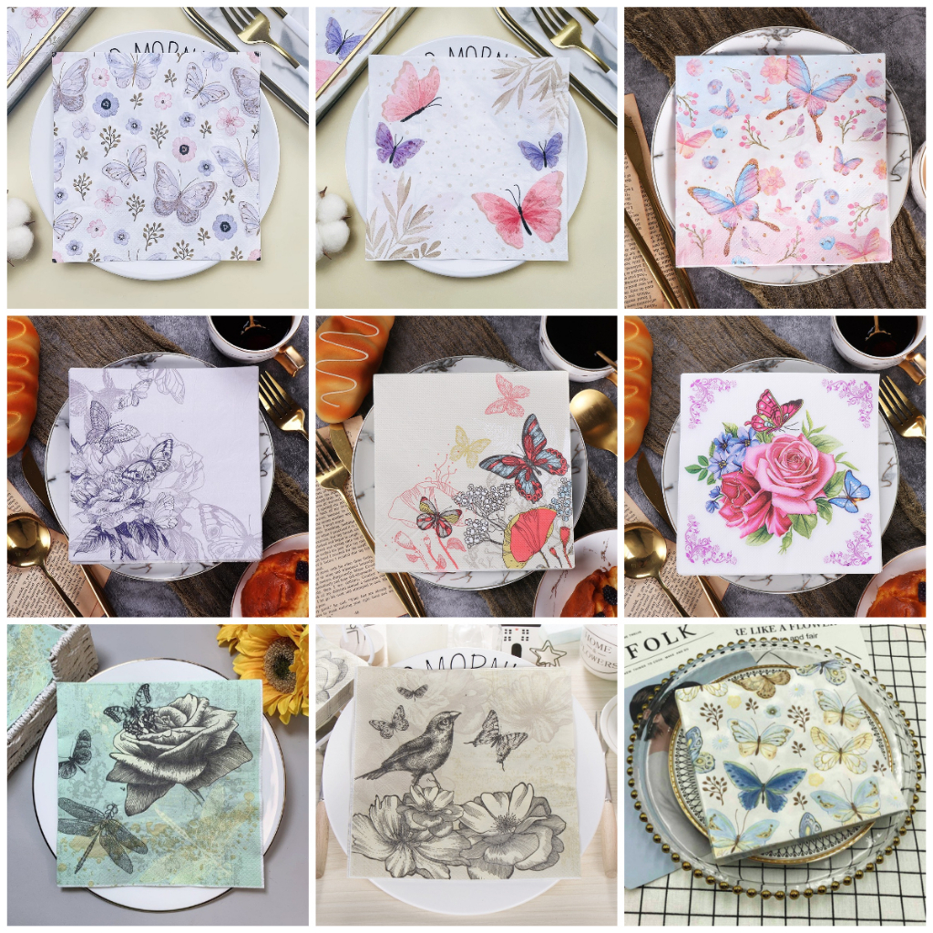 10/20Pcs/set Butterfly Pattern Decoupage Napkin Paper Tissue For Xmas ...