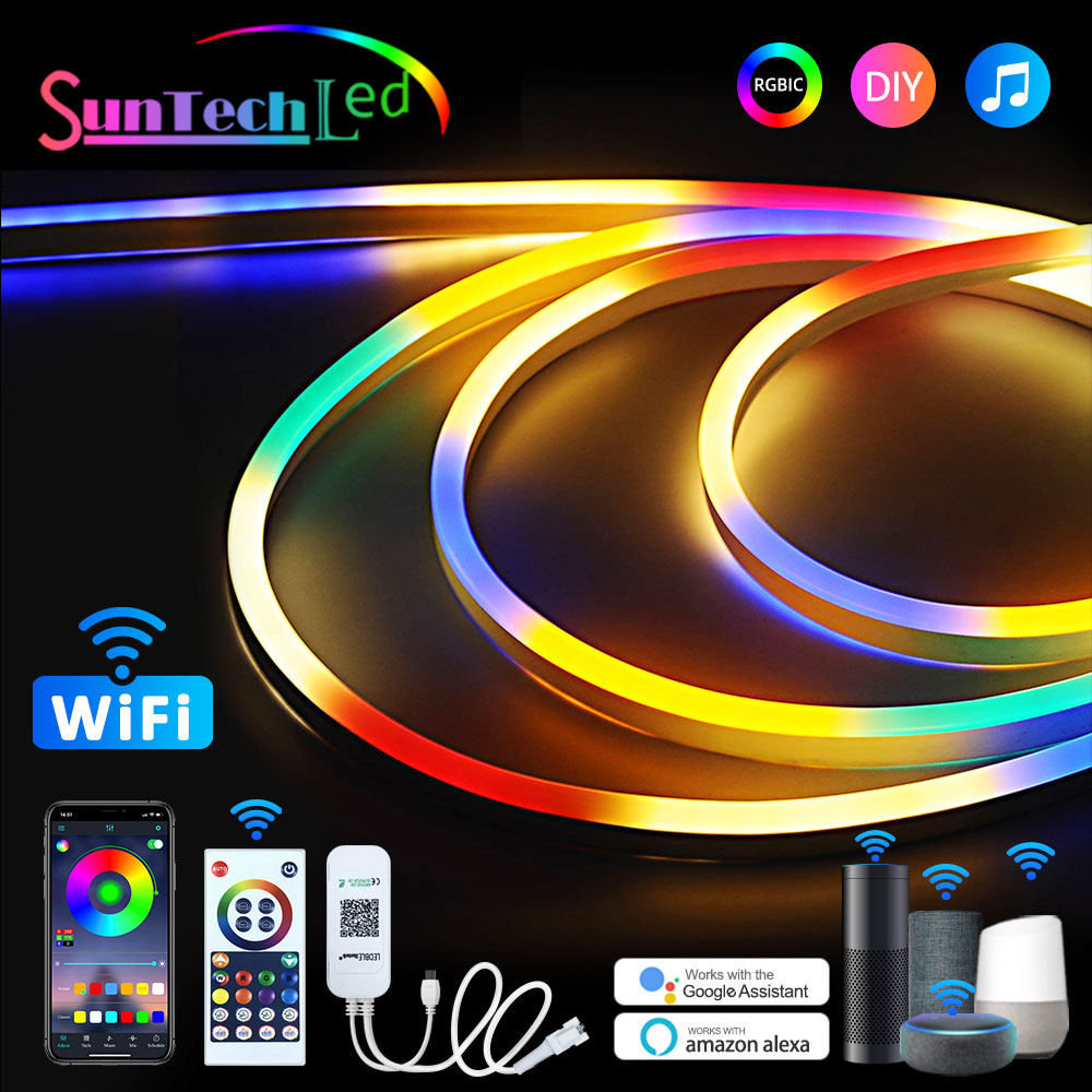 RGB Neon Rope Lights, 3M/5M RGBIC LED Neon Rope Light with Music Sync