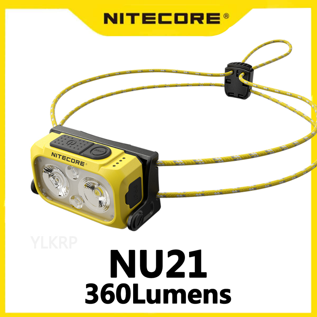 Lampada Frontale Nitecore NU21 – Ricaricabile, 360 Lumen, Ultraleggera, Gialla, IP66