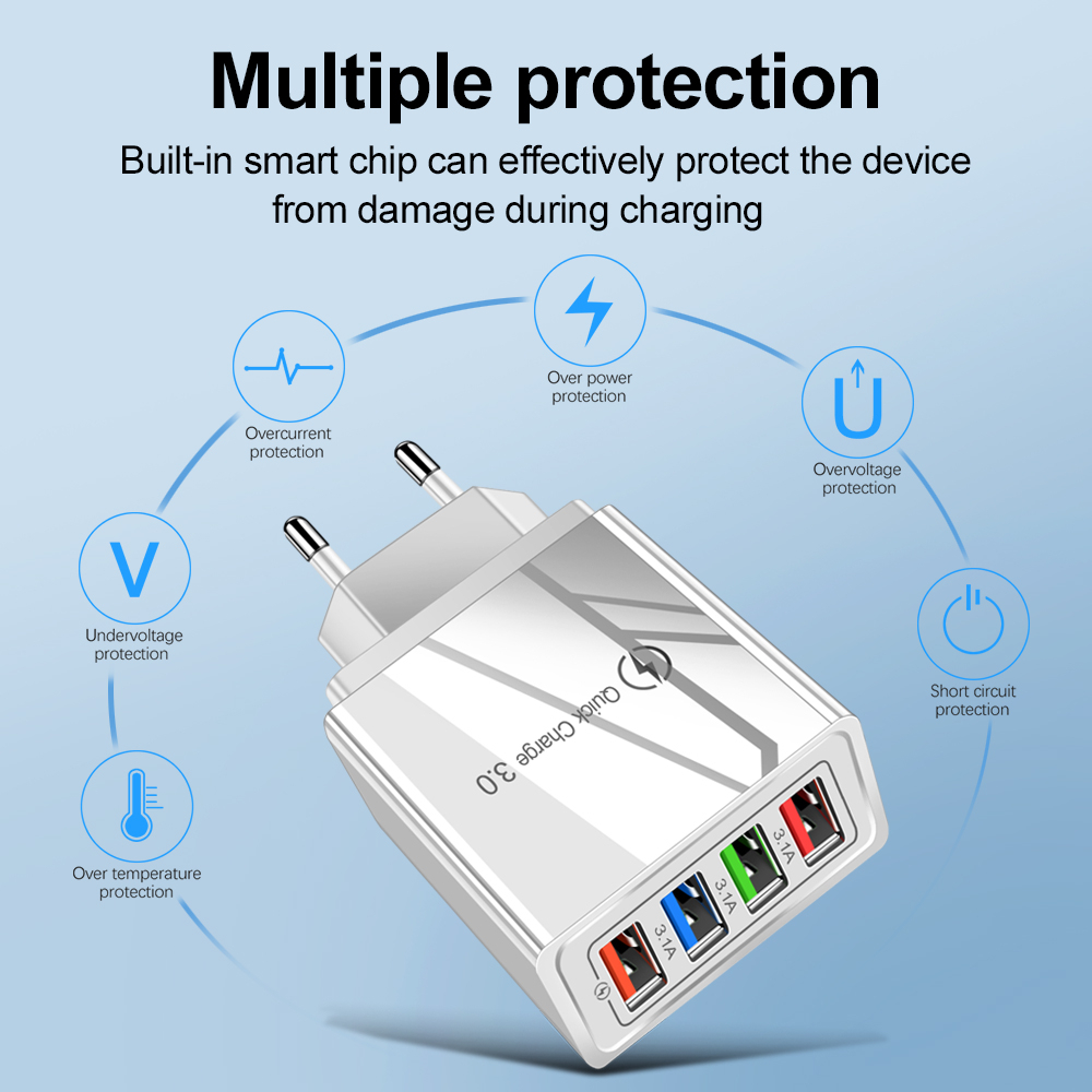 SGALAS 4 Ports USB Charger Plug Android Phone Adapter Fast Travel ...