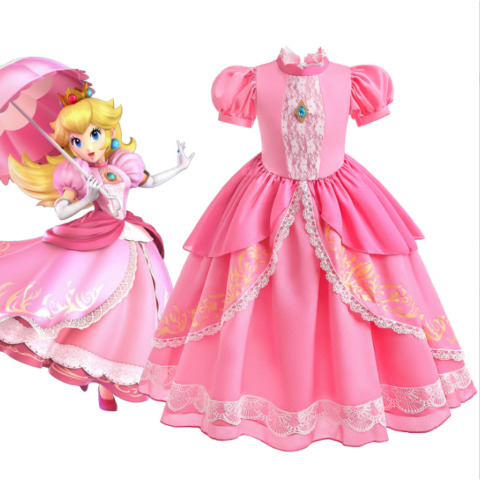 Mario Brothers Cosplay Costume Little Princess Peach Costume For Girls -  Mario Brother Cosplay, Halloween Fancy Dress Cosplay Princess Peach