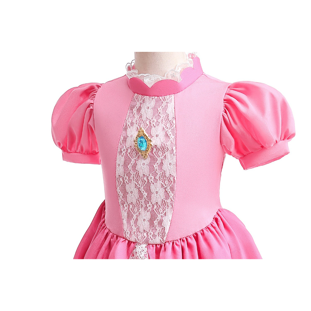 Kids Girls Peach Princess Dress Cosplay Super Mario Brother Children ...