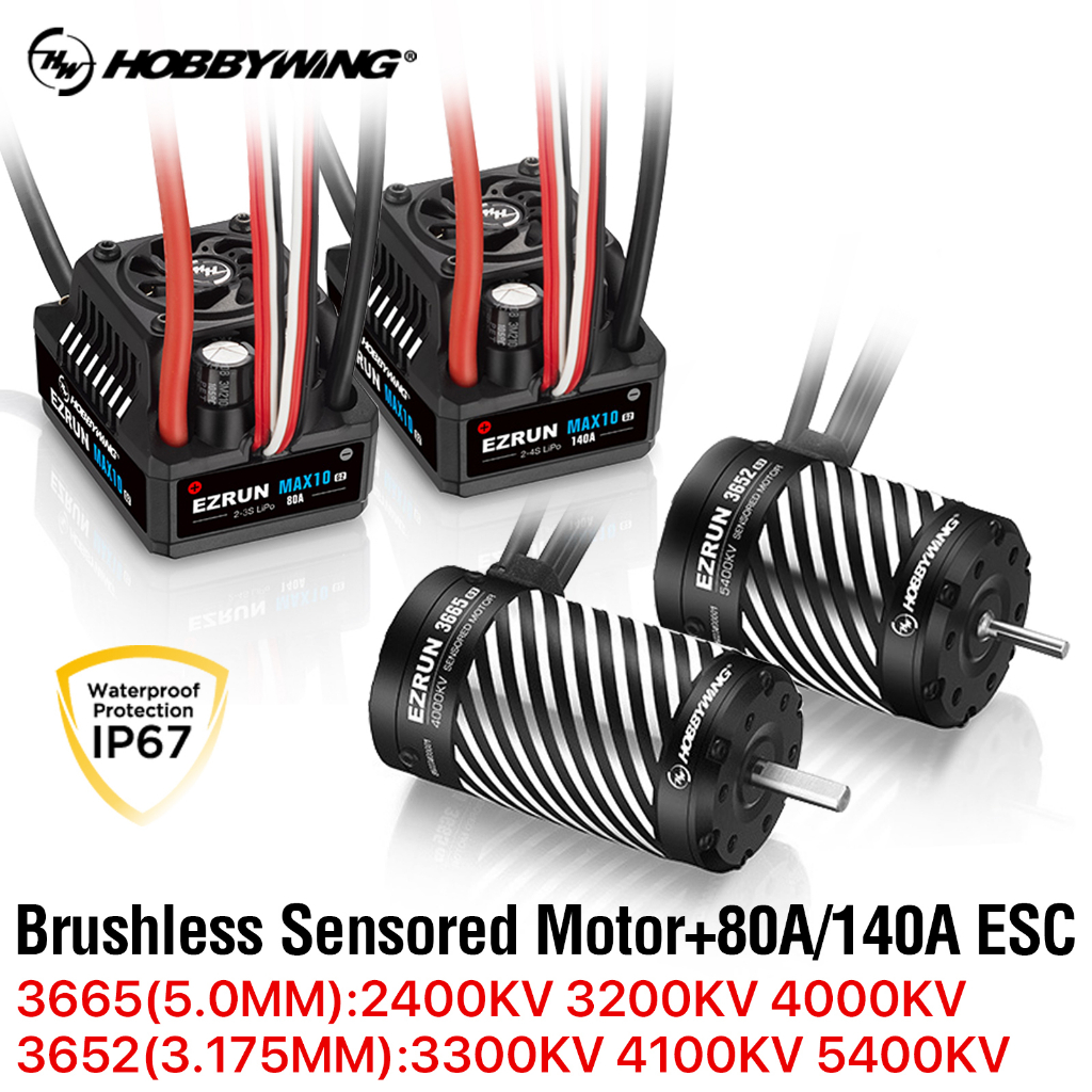 Hobbywing EZRun MAX10 G2 80A Sensored Brushless WP ESC / 3652SD Motor Combo 5400kV – 1:10 RC Power
