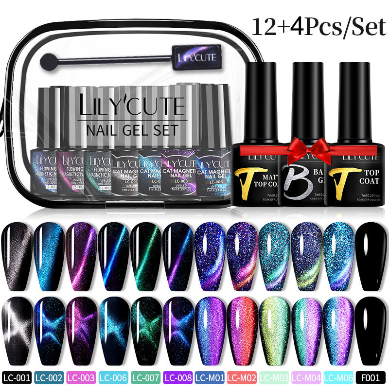 LILYCUTE 16PCS/SET Gel Nail Polish Set Reflective Glitter