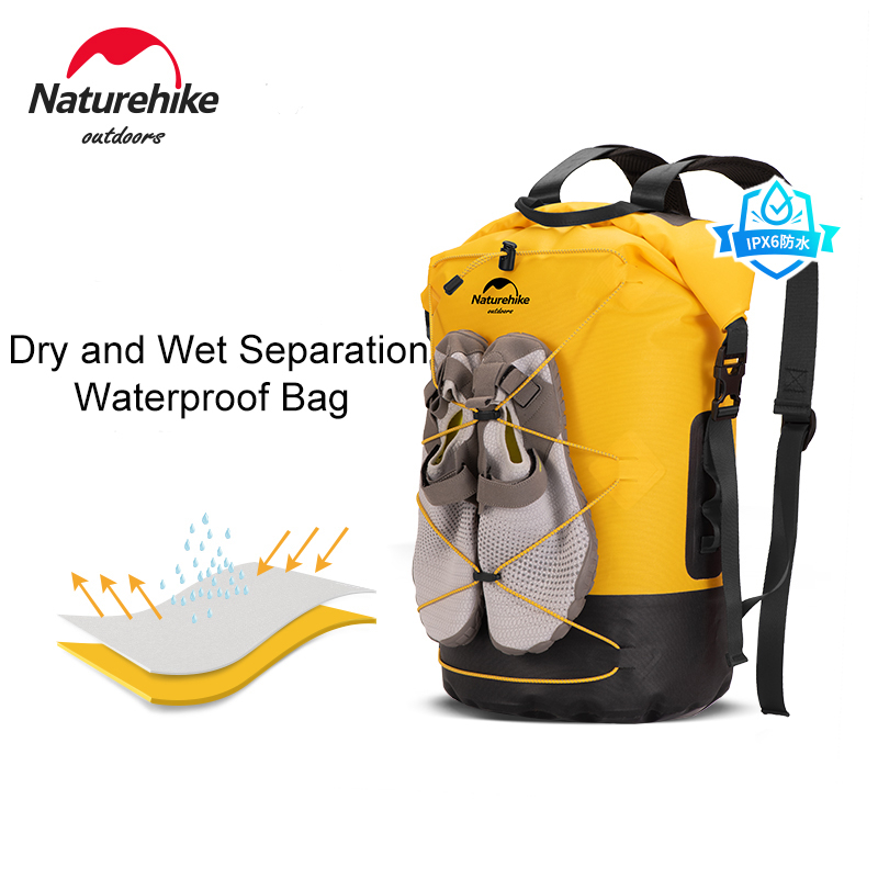 Naturehike 20L 30L 40L TPU Dry Wet Separation Waterproof Bag Outdoor  Equipment Storage Bag Large Capacity Backpack Shoes Not Included