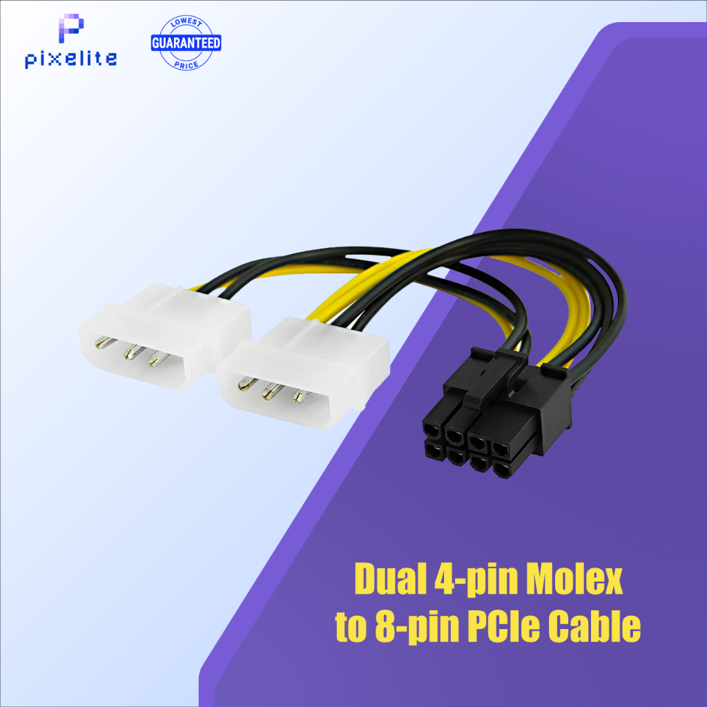 CAL18cm 8 Pin PCIE to Dual Molex Connector Graphics Card Power Cable