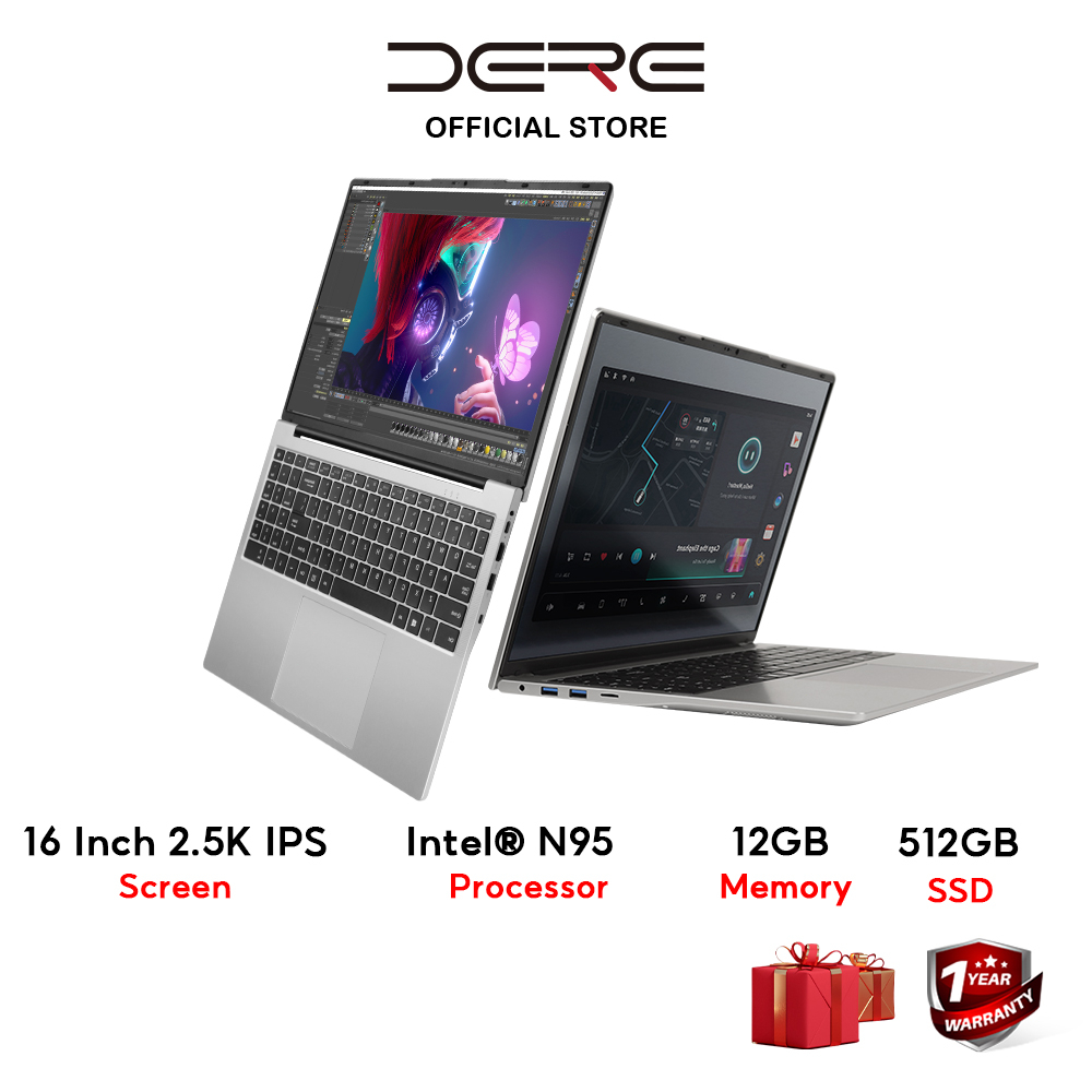 DERE R16 Pro Laptop 16 Inch Laptop Intel N95 2.5K IPS Screen 12GB DDR5