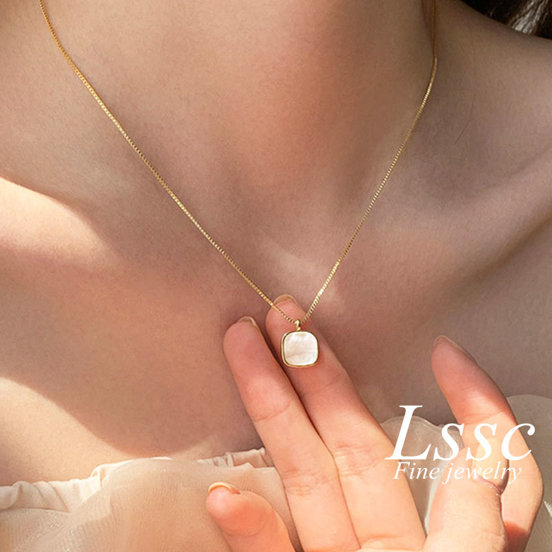 18K Gold Korea Square Shell Necklace Stainless Steel Non Tarnish Kwintas  Fashion Women Accessories Jewelry