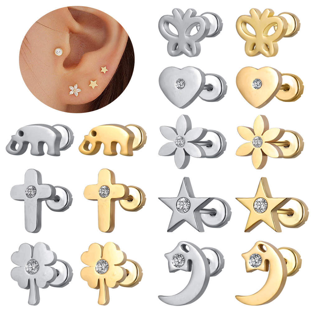 1 Pair Gold Plated Stud Earrings Baby Girl Earring High Quality