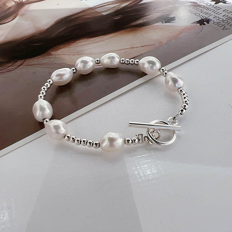 Stainless Steel Round Bead Shaped Freshwater Pearl Hand String T-shaped ...