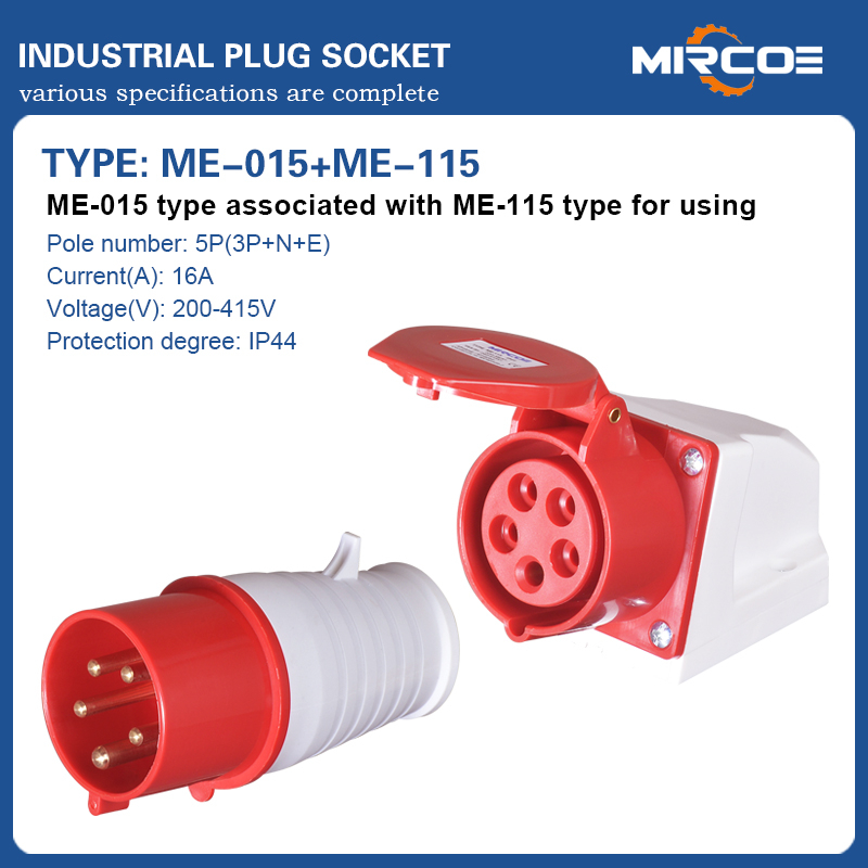 Mircoe 16A 5P IP44 220250V 380V415V Industrial Plug Panel Socket Wall
