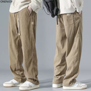 【ONENJOY】Labeling Corduroy Pants For Men Stripe Texture Korean Khaki ...
