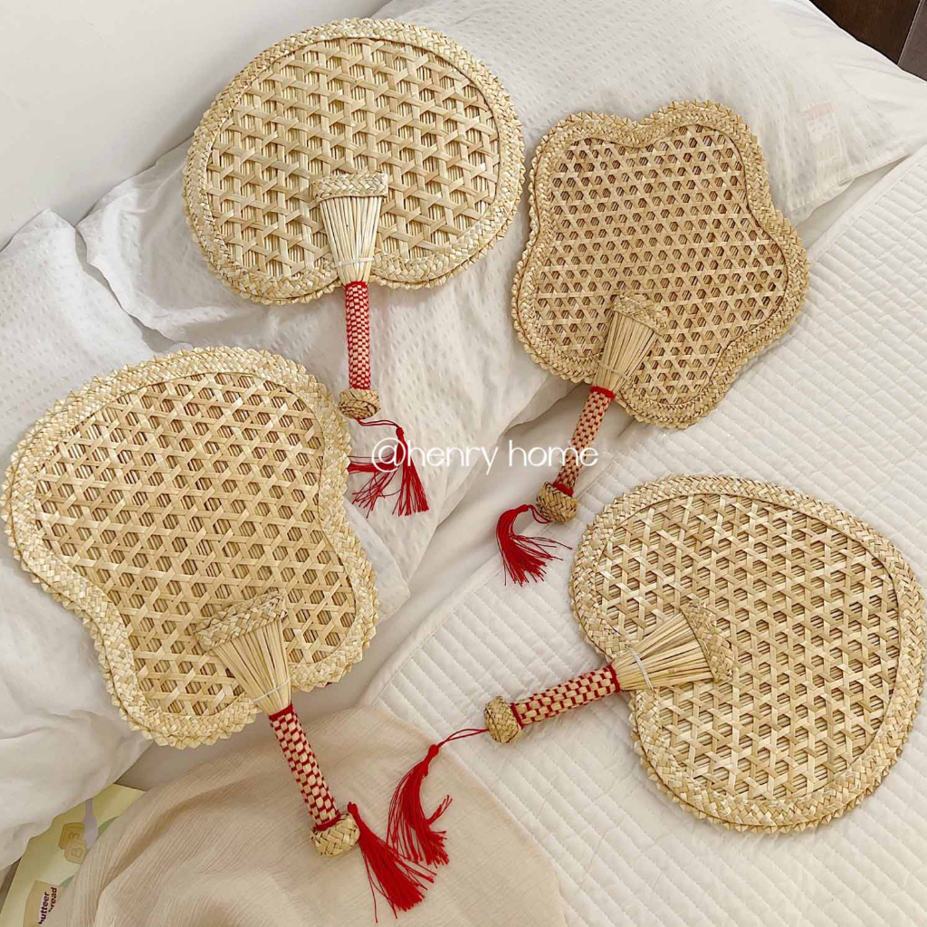 Handmade Artificial Wheat Straw Woven Fans Hand Fans HandWoven Chinese