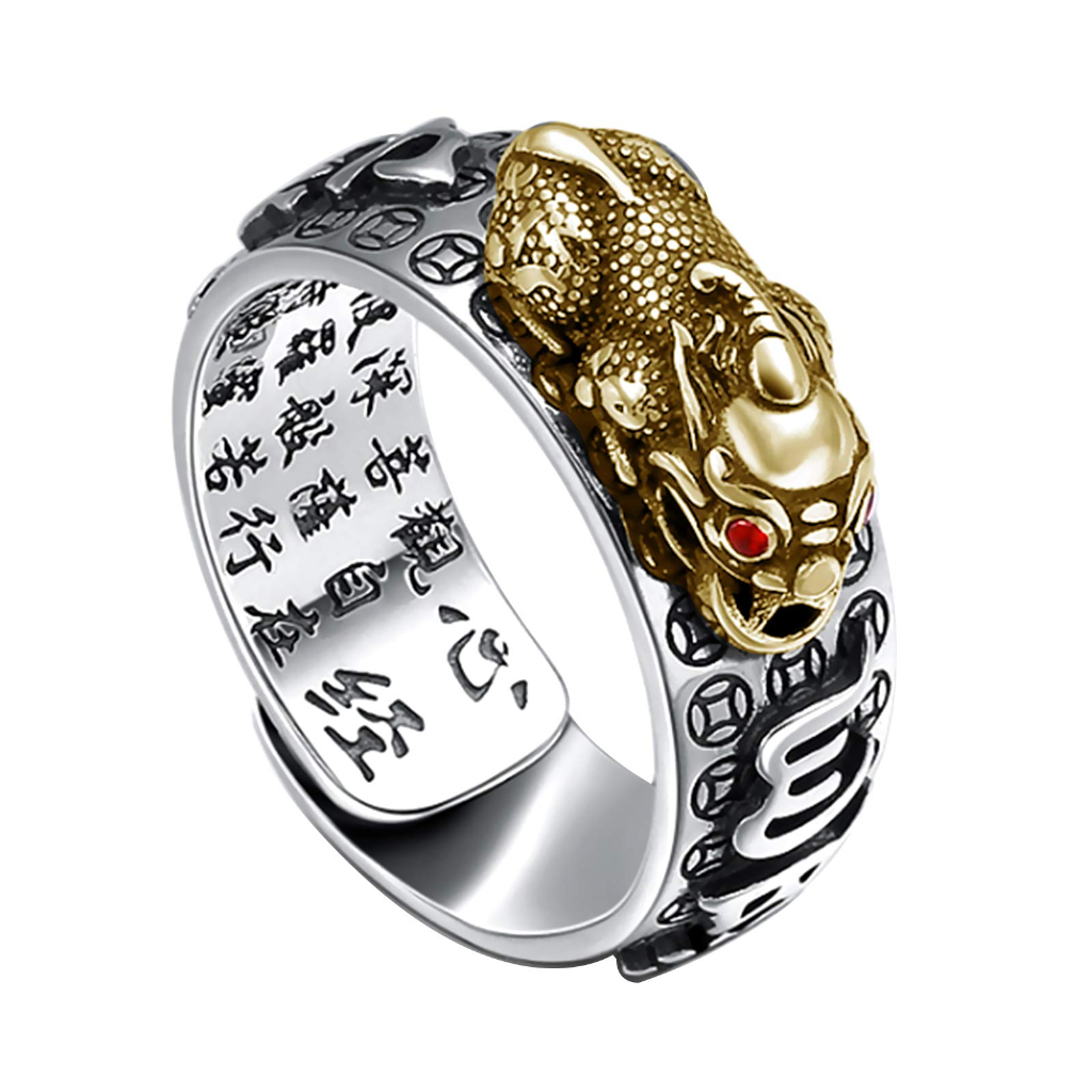 990 Silver Feng Shui PiXiu Adjustable Ring MANI Mantra Protection ...