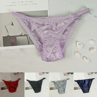 Women Silk Stain Bikini Briefs Soft Lingere Panties Solid Knickers Underwear