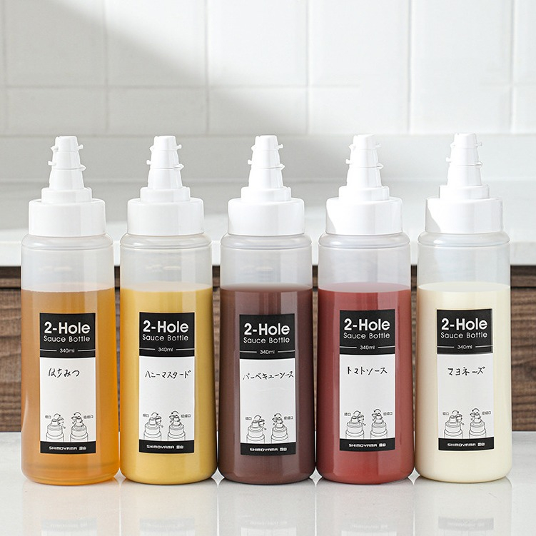 2Hole Squeeze Bottles Plastic Soy Sauce Bottle Storage Container