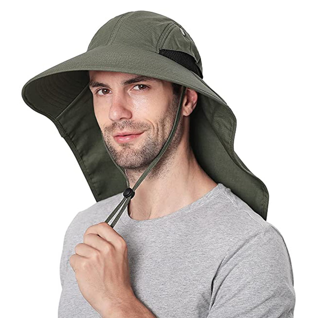 Hiking Wide Brim Bucket Hat Waterproof Camping Fisherman Hat Drawstring