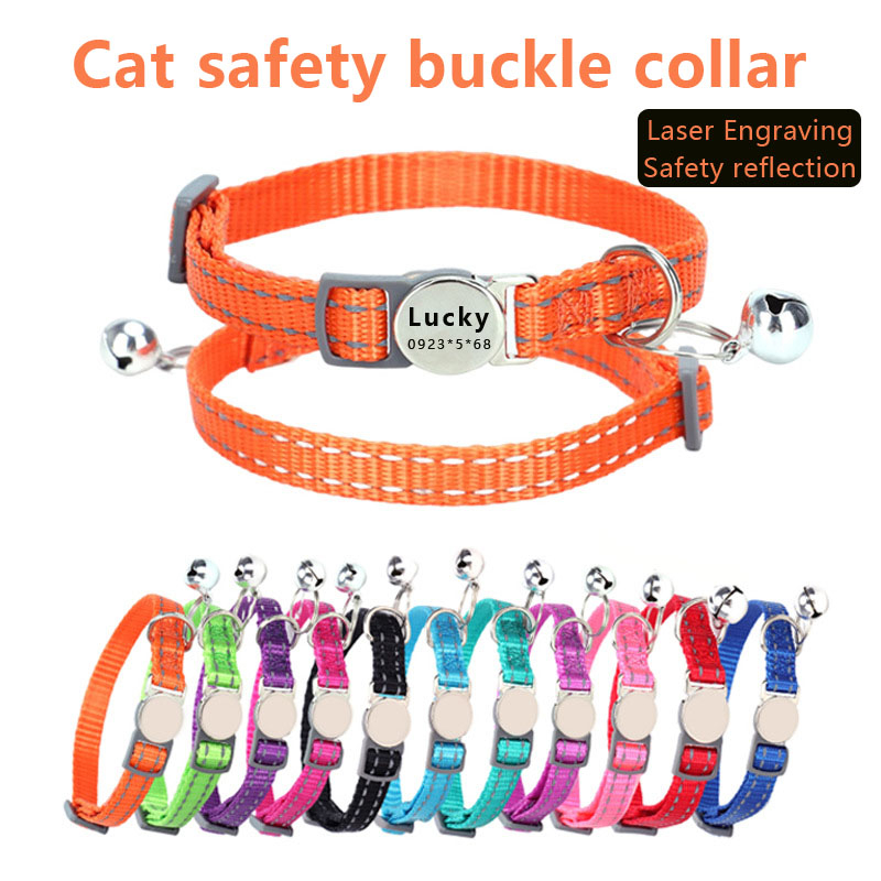 Customized Cat safety buckle Collar Adjustable Nylon Reflective Cat ...