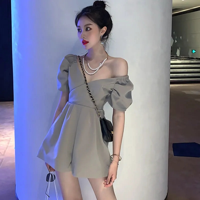 V neck dress off shoulder sexy dress Korean fashion waistband formal ...