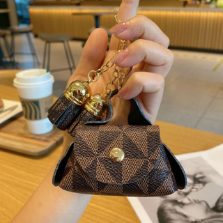 Aimiya Lipstick Bag with Scarf Smooth Zipper Plaid Printing Waterproof  Space-saving Change Purse Keychain Pendant Daily Use 