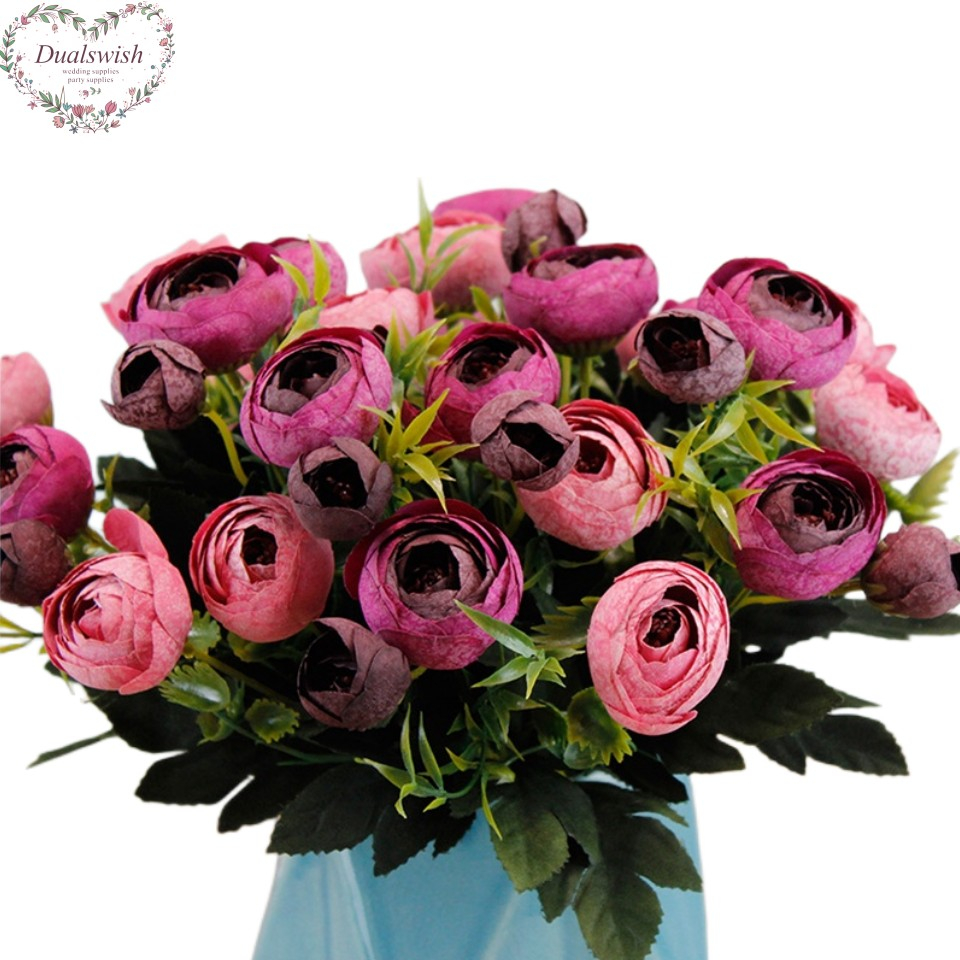 Dualswish 9 Heads Tea Rose European-style Artificial Silk Rose Flowers ...