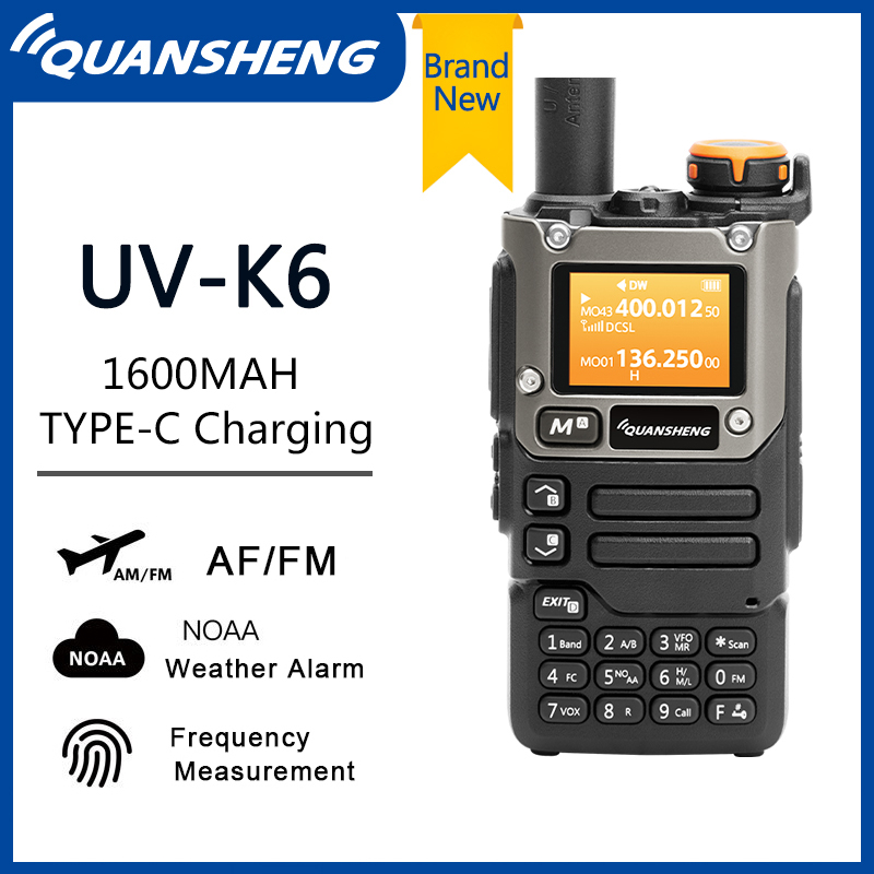 Quansheng UV-K6 Walkie Talkie 5W Air Band Radio Tyep C Charge UHF VHF ...