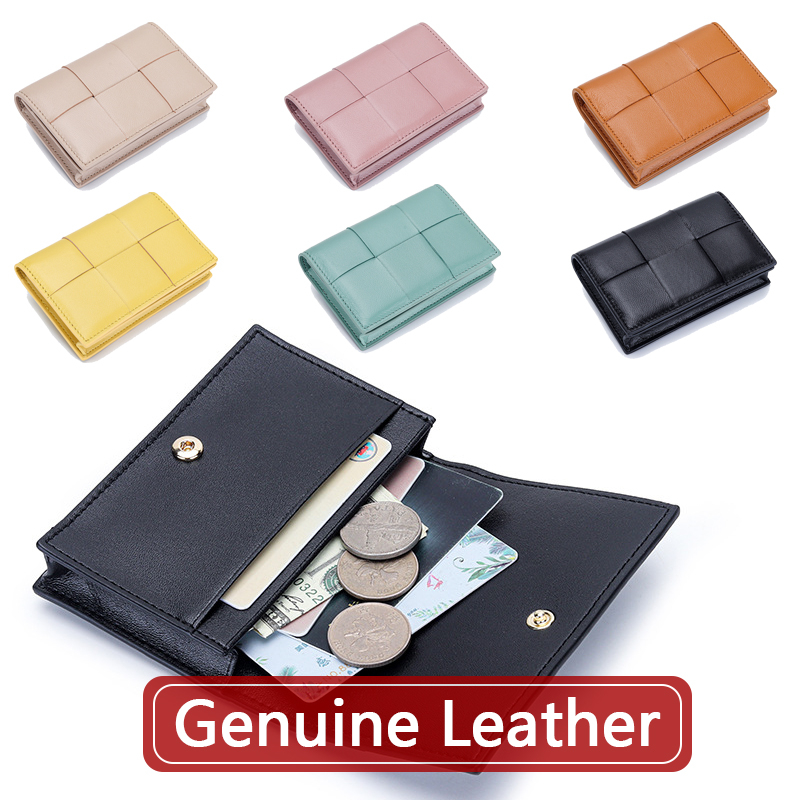 Sheepskin Woven Short Wallet Women Bag