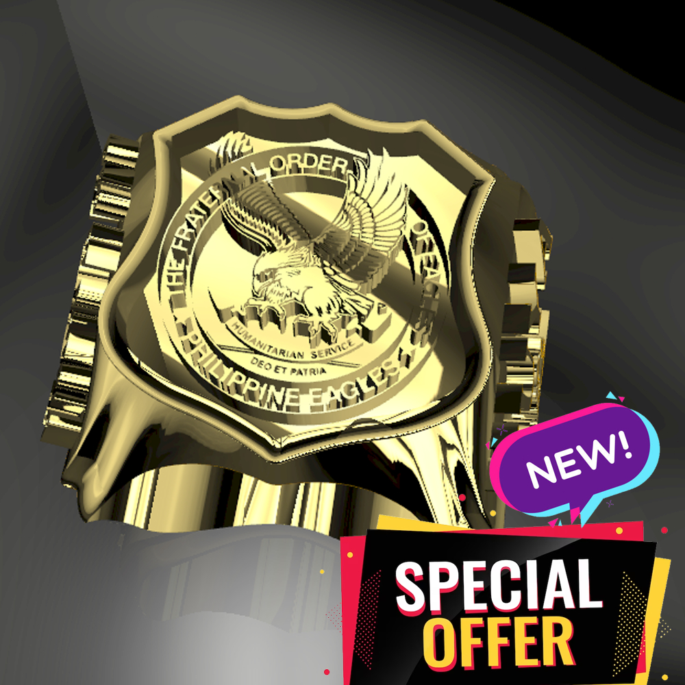 Eagle ring for KUYA, shield on top, agila head surrounded with stars, DEO ET PATRIA, The